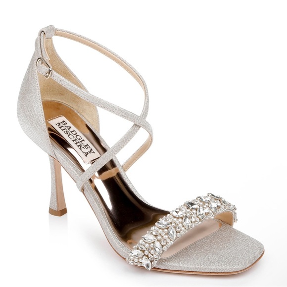 Badgley Mischka Nala Silver Curvy Strappy Stiletto Heels- Size 8.5 - Picture 1 of 9